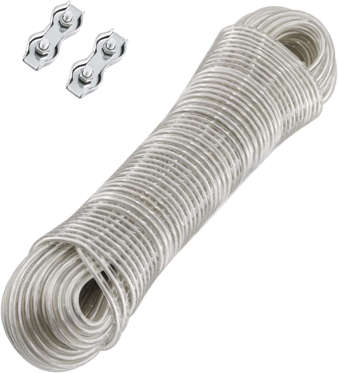 Waslijn met stalen kern, 30 m, waslijn voor buiten met 2 stuks spanners, extra sterk voor balkon en tuin, draagvermogen van 120 kg — afbeelding 1