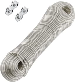 Waslijn met stalen kern, 30 m, waslijn voor buiten met 2 stuks spanners, extra sterk voor balkon en tuin, draagvermogen van 120 kg — thumbnail 1
