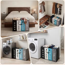 4 vakken, opvouwbare wasmand, grote waszak, ruimtebesparende wasmand met aluminium handgreep, wasmand voor badkamer, slaapkamer en wasruimte — thumbnail 2