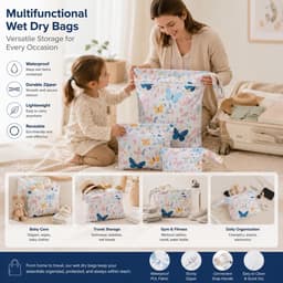 3 Stuks Waterdichte Opbergzakken met Rits – Wet Bag Set in 3 Maten – Herbruikbare Reiszakken voor Kleding, Zwemspullen & Babyartikelen — thumbnail 3