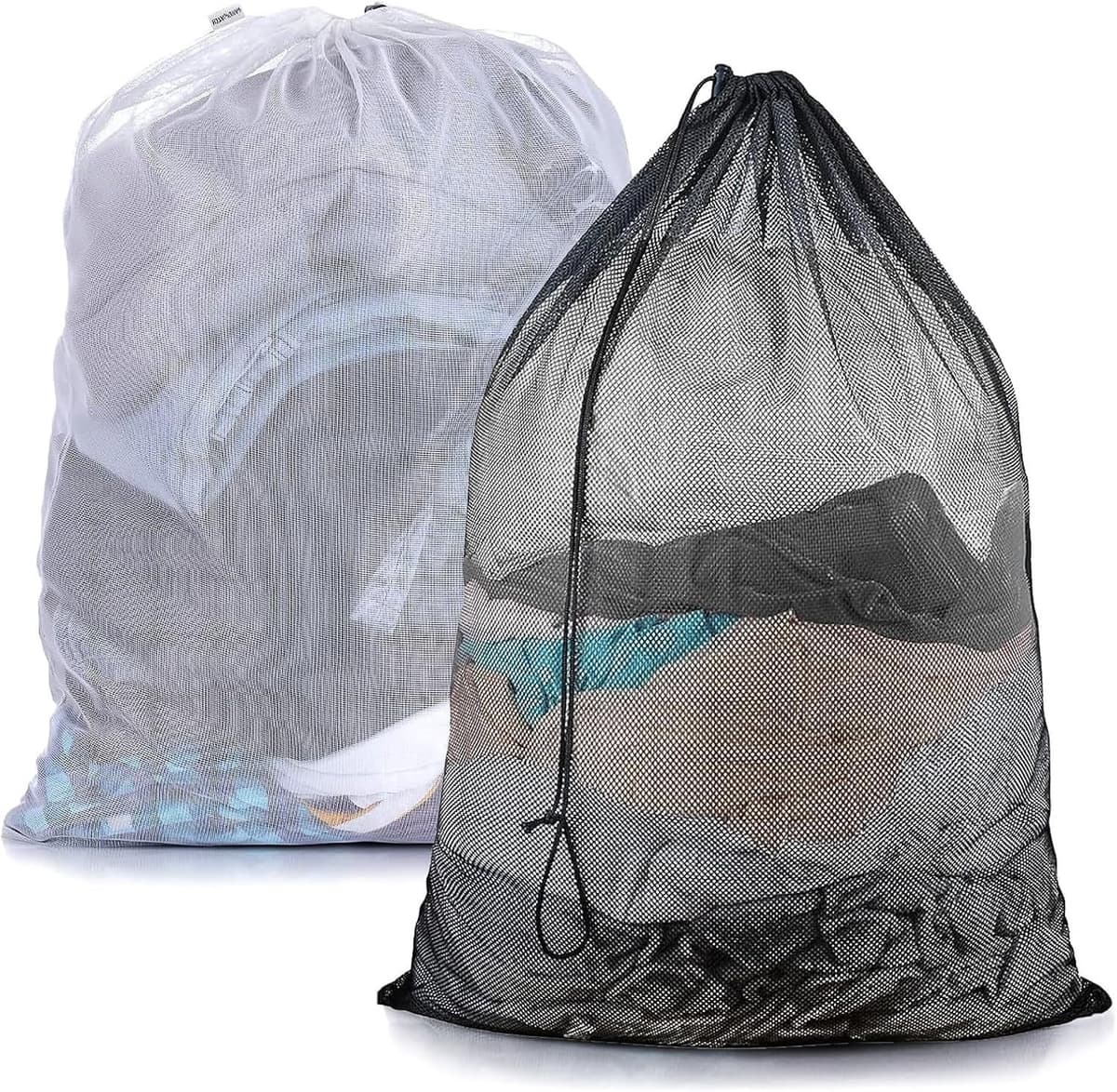 Wasnetzakken - Wit/Zwart - 60 x 90 cm - Polyester Met Trekkoord - Voor Vuile Kleding en Beddengoed — afbeelding 1