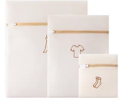 Set van 3 Wasnetten voor Wasmachine - Wit - Fijne Netten met Ritssluiting - Voor Delicate Kleding