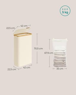 Wasmand 65 liter inklapbaar met deksel wasmand voor wasgoed smal design waterafstotend bamboe handvat — thumbnail 3
