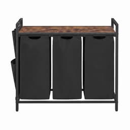 Wasmand Kledingverdeler 87,7 x 33 x 72 cm Zwart 3 vakken van 40 L Met uittrekbare en afneembare voeringzak, zijvak en roosterplank Stevig metalen frame Geschikt voor wasruimte, badkamer en slaapkamer — thumbnail 1