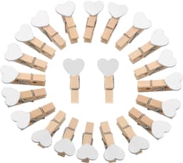 Mini Houten Knijpers met Hartje - 100 stuks - Decoratieve wasknijpers voor foto's en knutselprojecten - 3 cm - Wit — thumbnail 1