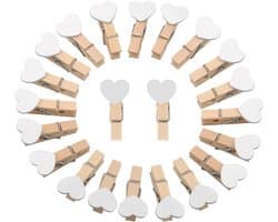 Mini Houten Knijpers met Hartje - 100 stuks - Decoratieve wasknijpers voor foto's en knutselprojecten - 3 cm - Wit