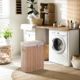 Smalle Wasmand met Deksel 72L – Waskorf met Handgrepen voor Wasruimte en Slaapkamer Natuur — thumbnail 3
