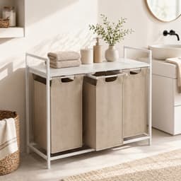Wasmand - 3 vakken - met plank - wit-beige — thumbnail 2