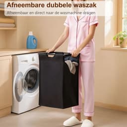 KLS® Wasmand 2 Vakken - Wasmand - Wasbox met 2 Vakken - Zwart - 73cm x 30cm x 73cm — thumbnail 4