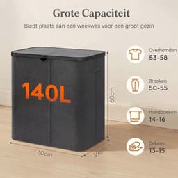 Wasmand 2 Vakken - Wasmand - Wasbox met 2 Vakken - Zwart - 60cm x 40cm x 67cm — thumbnail 5