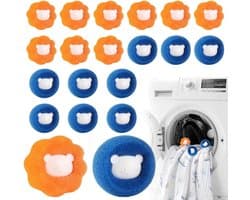 20 Stuks Pluizenverwijderaar Wasballetjes - Wasballen Versnellen Wassen & Voorkomen Klitten - Perfect voor Gezinnen & Grote Ladingen - Blauw & Oranje