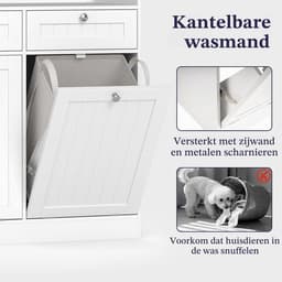 COSTWAY Kantelbaar Wastafelkast met Plank, Lade en Afneembare Waszak, Modern Vrijstaand Badkamerkast met Handgreep Wit 79 x 40 x 80 cm — thumbnail 5