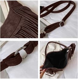 Vegan suède crossbodytas met franjes voor dames – vintage boho-hippie hobo-schoudertas met kwastjes – retro western-cowgirlhandtas voor reizen, festivals, concerten en dagelijks gebruik (koffiebruin) — thumbnail 5