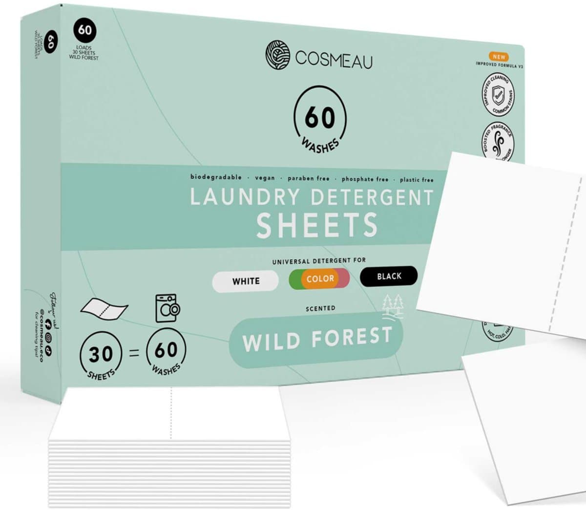 Cosmeau Wasmiddel Wasstrips 60 Wasbeurten - Wilde Bossen G5 - Wild Forest - Wasvellen - Wasmiddeldoekjes - Detergent Sheets - Wasdoekjes - — afbeelding 1
