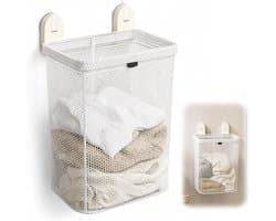 Aan de muur gemonteerde wasmand, hangende vuile wasmand met afneembare zak, gatvrije wasmand met zuignappen, ruimtebesparende washouder voor badkamer, wasruimte en kleine ruimtes