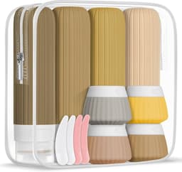 Reisflessen van siliconen, 4 x 90 ml & 4 x 40 ml, reiscontainer met toilettas en lege stickers, navulbaar en anti-uitloop, voor shampoo, lotion, cosmetica #04 — thumbnail 1