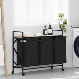 Wasmand – Wasbak – Wasbasket – Wascontainer – Wasbox – 3 Compartimenten Met Wielen – Sonoma Eiken Houten Plank — thumbnail 1