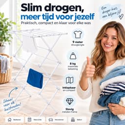 BOTC Droogrek Inklapbaar - Staand Wasrek met 9 Meter Drooglengte - Compact Opvouwbaar Droogrek voor Wasgoed - Metaal - Wit — thumbnail 4
