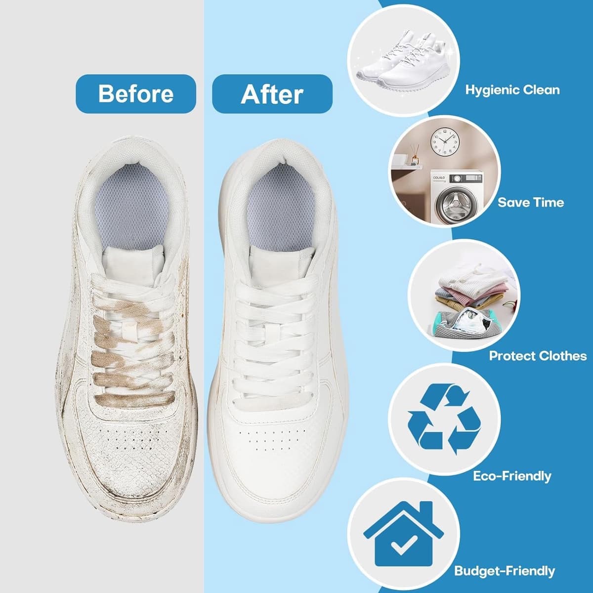Schoenenzakken 2 stuks - waszak voor sneakers - met 360 graden reinigingsfleece - perfect voor wasmachine en droger - Vemera — afbeelding 1