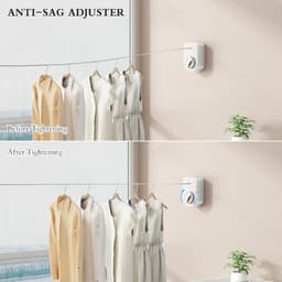 Waslijn - Uitschuifbare waslijn voor binnen, niet-doorhangende waslijn voor buiten, 4,2 meter lange, stevige waslijn met telescopische ophangstang, ruimtebesparende waslijn voor wandmontage (Wit) - 12 x 8 x 4cm — thumbnail 2