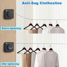 Oprolbare waslijn - Drooglijn voor binnen - Kleding drogen - Zonder boren - 48 meter - Wit — thumbnail 2