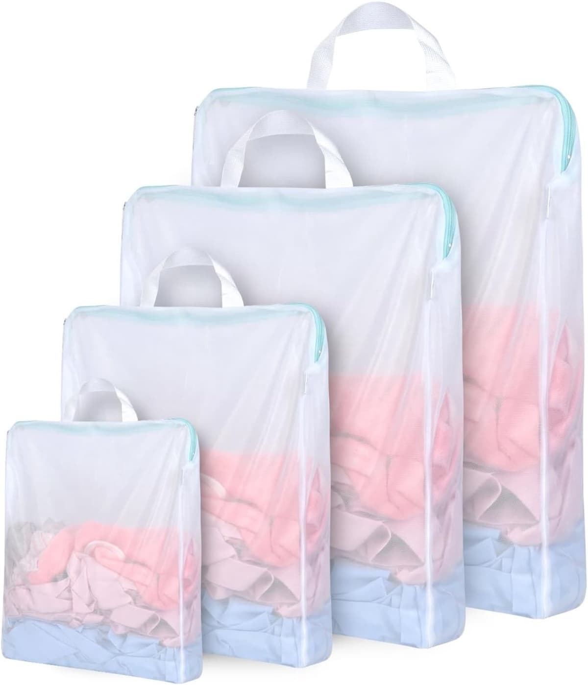 Set van 4 waszakken in verschillende maten, herbruikbare reiswaszakken met rits, ideaal voor kleding, beddengoed en accessoires, maten 20x30 cm tot 60x50 cm — afbeelding 1