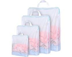 Set van 4 waszakken in verschillende maten, herbruikbare reiswaszakken met rits, ideaal voor kleding, beddengoed en accessoires, maten 20x30 cm tot 60x50 cm
