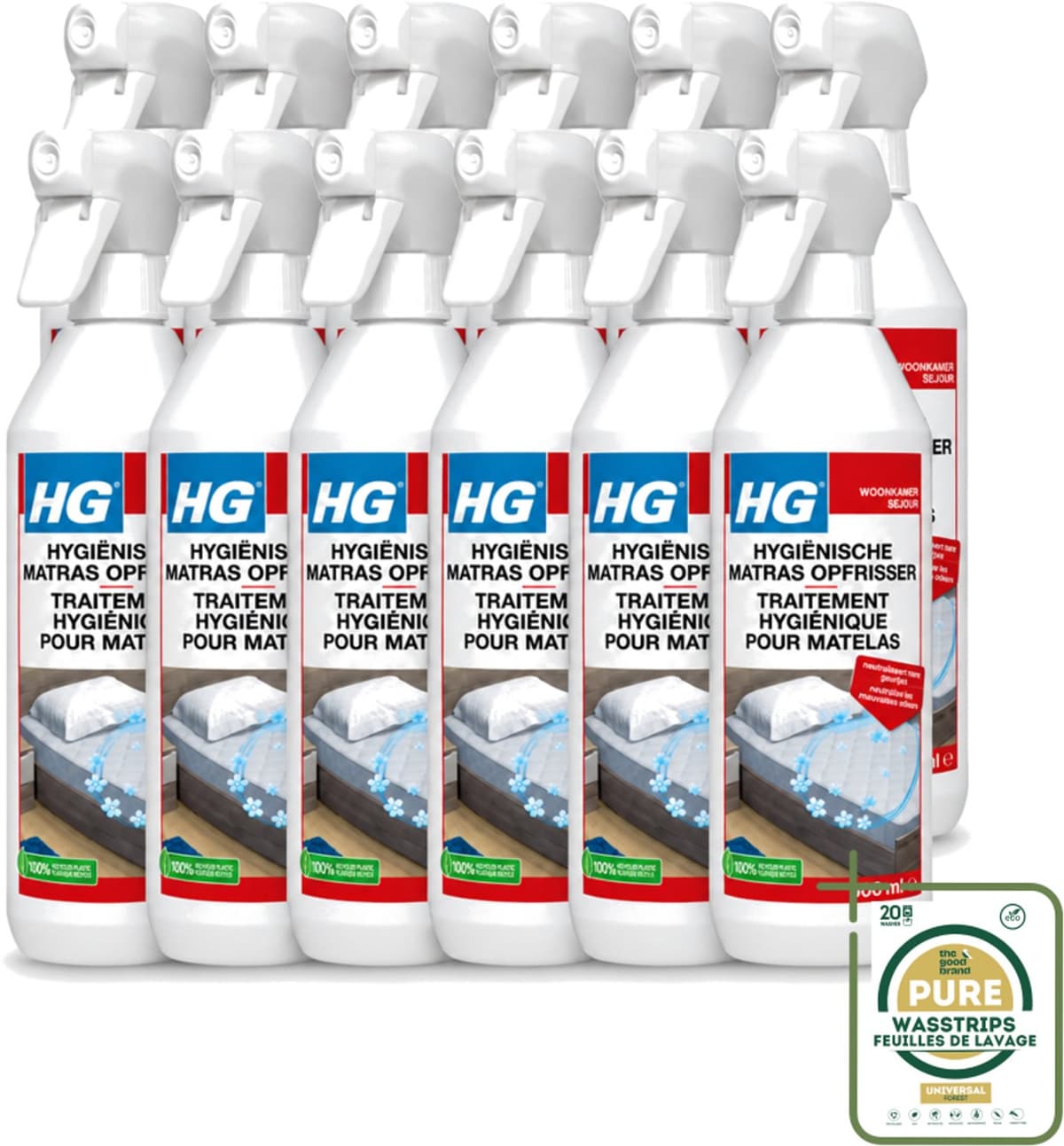 12 x HG - Hygiënische Matras Opfrisser - Werkt Na 30 Minuten - Neutraliseert Nare Geurtjes - 500 ml - Wasstrips - Matrasopfrisser - Hygiëne - Geur Verwijderen - Matras Reinigen - Enzymen — afbeelding 1