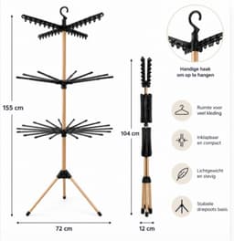 Kenz® - Verticaal Droogrek - Inklapbaar - 178 cm - 3 Niveaus - 32 Stangen - 12 Knijpers - Vrijstaande Droogtoren - Ruimtebesparende Handdoekdroger - Handdoekenrek - Energiebesparend — thumbnail 2