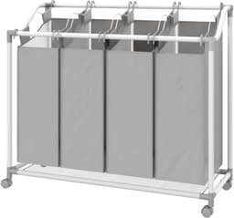 Verrijdbare wasmand- waskar- wasmand op wieltjes met 4 uitneembare zakken- 4 x 40 l- 97 x 38 x 81 cm- grijs — thumbnail 1
