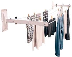 Wandwaslijn - Wasrek voor buiten - Kleding drogen - Zes roestvrijstalen katrollen - 45 cm breed - Wit