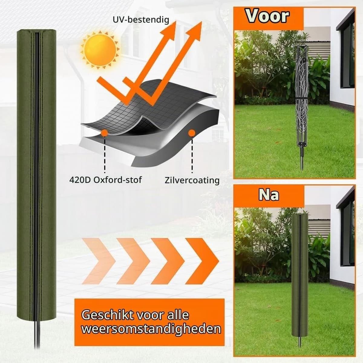 Rotating Clothesline Bescherming - Waterdichte 420D Oxford Stof Cover met Rits en Trekkoord voor Buitenkledinglijn en Tuinparasol, Ideaal voor Buitengebruik — afbeelding 1
