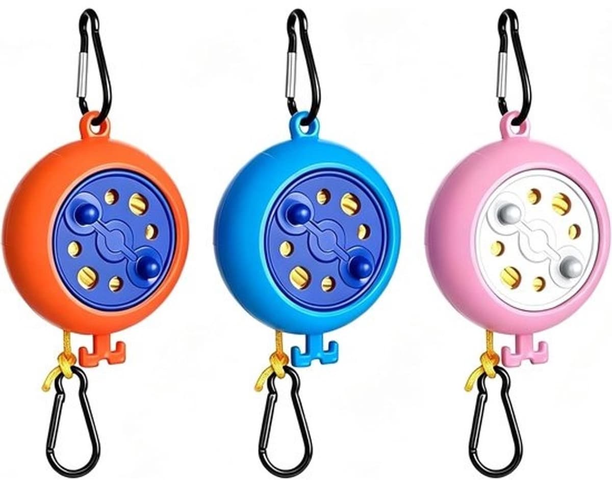 Waslijn - 3 stuks - Verstelbaar tot 10 m, met karabijnhaken, in roze, oranje en blauw — afbeelding 1