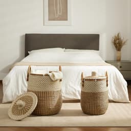 Rieten Wasmand met Deksel - 45x45x60 CM-Set van 3 – Elegant - Bruin — thumbnail 5