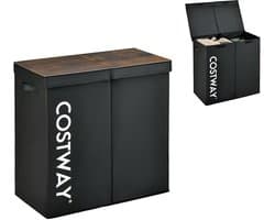 COSTWAY Wasmand met deksel, 115 liter, wasverzamelaar, 2 vakken, wasbox van vliesstof met handgrepen, 62 x 31 x 60 cm (zwart)