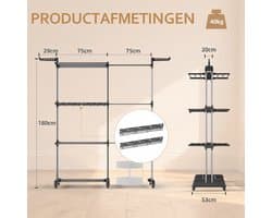Arvioo - Uitschuifbaar droogrek - 3‑lagen - opwisselbaar - met wielen - grijs