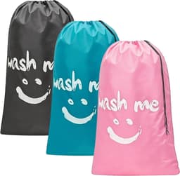Waszak voor op reis, 60 x 90 cm, groot, opvouwbaar, waterdichte waszak met trekkoord, reisaccessoires voor thuis, camping, grijs, blauw, roze — thumbnail 1