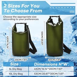 Dry Bag 5L Waterdichte Tas, Waterdichte Opbergtas, Waterdichte Dry Bag met Rolsluiting en Schouderriem voor Strand, Zwemmen, Boot, Kajak, Vissen, Raften, Kamperen, A3-Groen — thumbnail 5