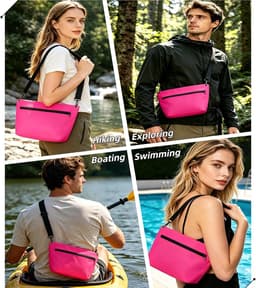 Outdoor rugzak, 6 l, lichte droogzak, met verstelbare schouderriem, geschikt voor kamperen, wandelen, strand, kajakken, zwemmen, roze fuchsia, Waterdichte tas — thumbnail 3