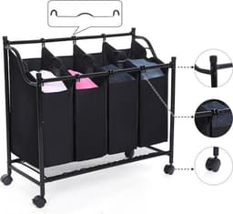 Bobbel Home - Wasmand op Wieltjes met 4 Uitneembare Vakken - 140L - Zwart — thumbnail 5