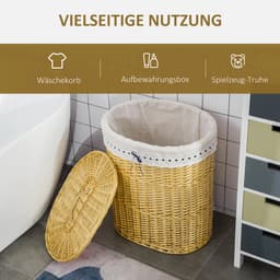 Pugsdrly Wassenmand van riet met deksel Wassenmand met handvat, uitneembare waszak, wasmanden Wassenbox voor badkamer, wasruimte, slaapkamer, naturel — thumbnail 4