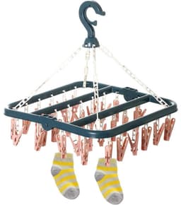 Sokkendroogrek, sokkendroogrek met 32 ​​clips voor ondergoed, sokken, duurzame plastic wasknijpers voor binnen- en buitengebruik — thumbnail 1