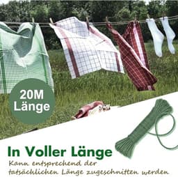 Waslijn 20 m met stalen kern - Roestvrij, waterdicht, voor huishouden, tuin en camping — thumbnail 3