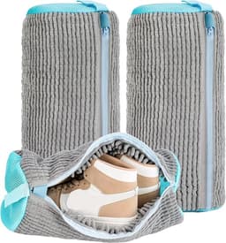 2-Pack schoenwaszakken - schoenreinigingszakken - schoenwaszakken - met onzichtbare rits - machinewasbaar - herbruikbaar - 360 graden pluisreiniging - voor sneakers- tennisschoenen en schoenen (grijs) — thumbnail 1