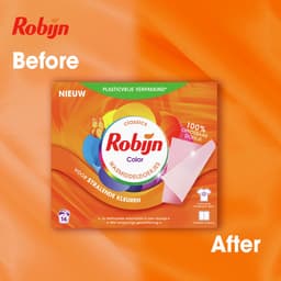 Robijn - Wasmiddeldoekjes - Color - 100% oplosbare doekjes in een kartonnen verpakking - 4 x 16 wasstrips — thumbnail 4