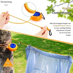 TOVBMUP Uittrekbare waslijn - Camping Draagbaar - 8m - Reizen - Vakantie - Buiten waslijn - Geschikt voor badkamer, wasruimte, tuin, reizen — thumbnail 3