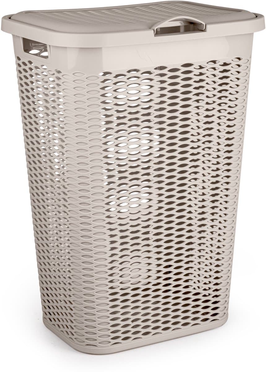 Plasticforte Wasmand Ventilation - met deksel - beige - kunststof - 51 liter - 43 x 35 x 61 cm - Badkamer - Wasgoed - Nieuw design - Zeer stevig — afbeelding 1