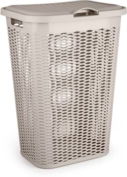 Plasticforte Wasmand Ventilation - met deksel - beige - kunststof - 51 liter - 43 x 35 x 61 cm - Badkamer - Wasgoed - Nieuw design - Zeer stevig — thumbnail 1