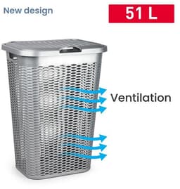 Plasticforte Wasmand Ventilation - met deksel - zilver - kunststof - 51 liter - 43 x 35 x 61 cm - Badkamer - Wasgoed - Nieuw design - Zeer stevig — thumbnail 5