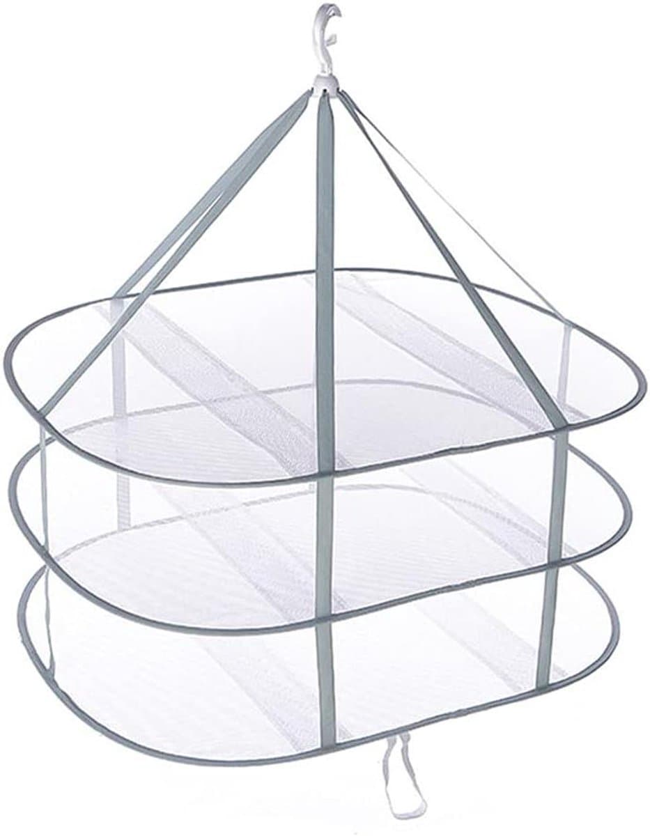 Droognet Opvouwbaar - Droogrekken - Polyester - Kledingmand - Mesh Droogrek - Hangende Droger - 3 Laags - voor Kleding, Kruiden, Bloemen, Groenten en Vrucht - 78*61*80CM - Wit — afbeelding 1